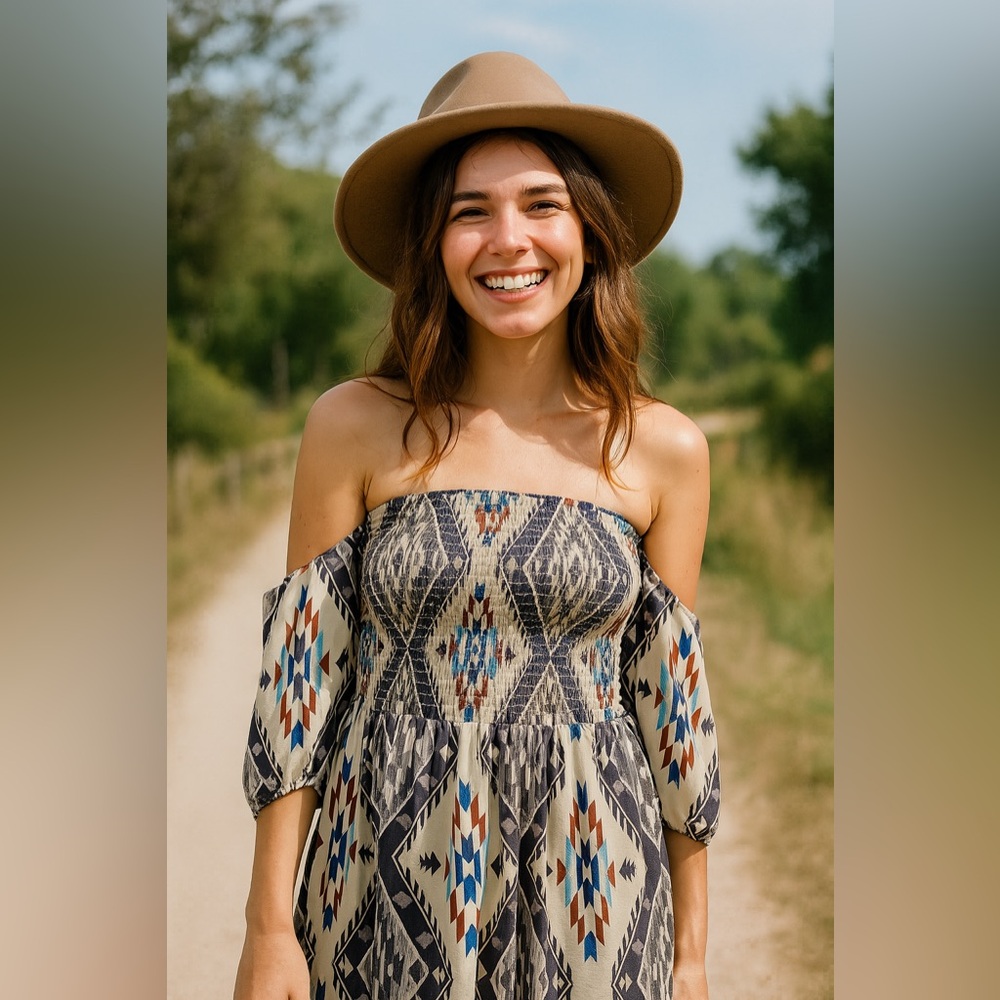 GLAM Aztec Off Shoulder Short Mini Dress